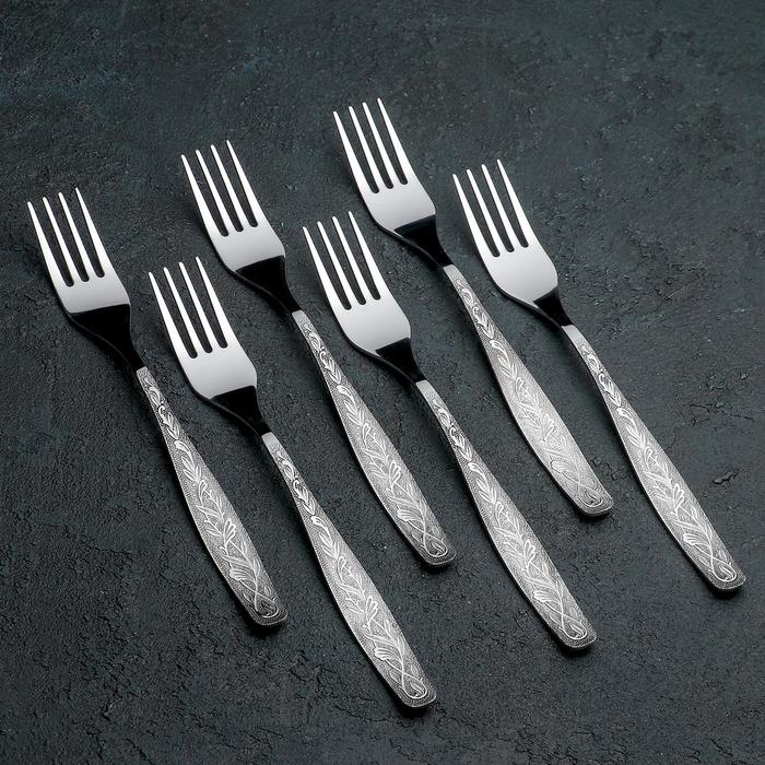 Набор столовых вилок &laquo;Уралочка&raquo;, h=20 см, толщина 2 мм, 6 шт, цвет серебряный