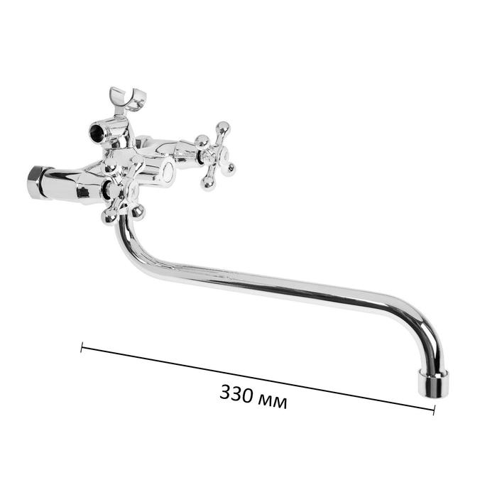 Cмеситель для ванны Accoona A7176, двухрычажный, излив 300 мм, с душевым набором, хром Cмеситель для ванны Accoona A7176, двухрычажный, излив 300 мм, с душевым набором, хром