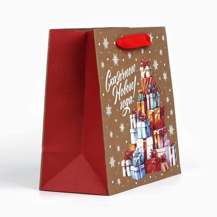 Новый год. Пакет подарочный новогодний крафтовый квадратный «Сказочные подарки», 22 х 22 х 11 см, Новый год Новый год. Пакет подарочный новогодний крафтовый квадратный «Сказочные подарки», 22 х 22 х 11 см, Новый год