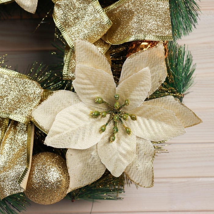 Венок новогодний d-30 см  Венок новогодний d-30 см "Фестиваль блеска" цветы банты