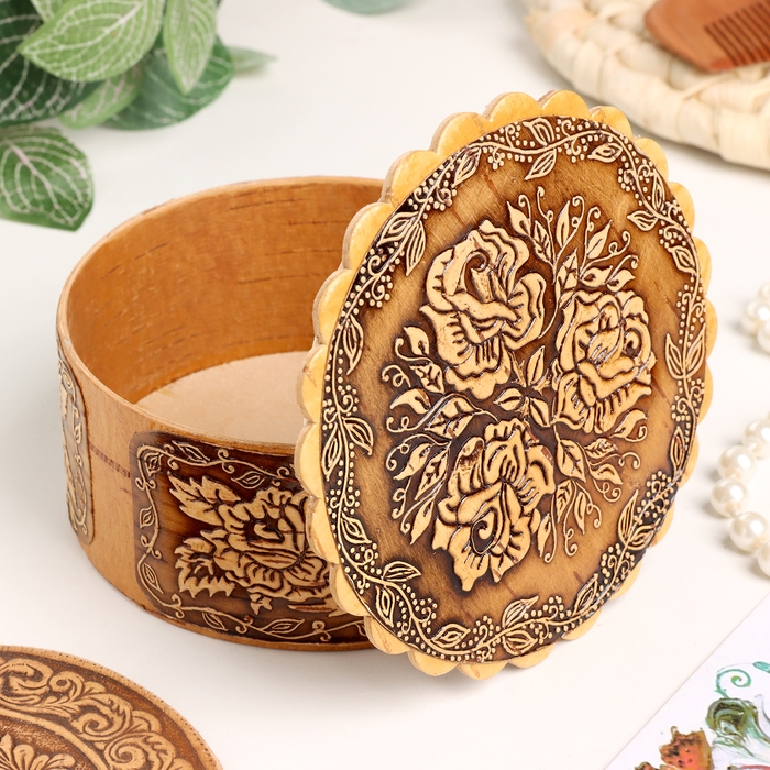 Шкатулка  Шкатулка "Розы", 100 х 40 мм, береста