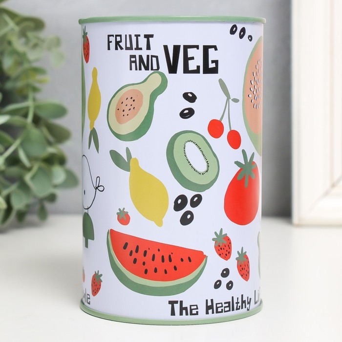 Копилка металл банка Копилка металл банка "Фрукты и овощи" МИКС 8,3х8,3х12,7 см