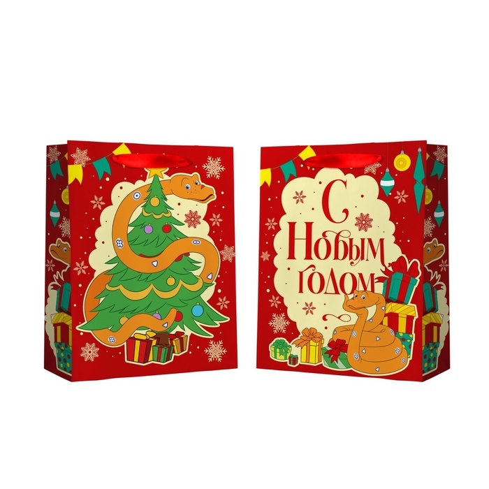 Пакет подарочный новогодний 31 х 40 х 11.5 см, Символ года 2025, 38 попугаев