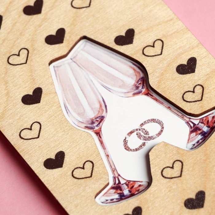 Конверт деревянный резной &laquo;С Днем Свадьбы&raquo;, бокалы, 16,5 х 8 см