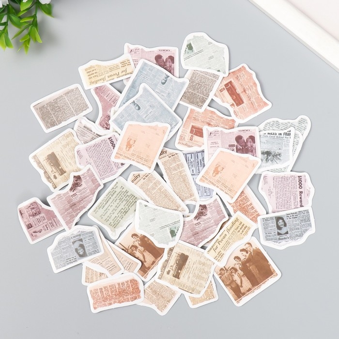 Наклейки для творчества Наклейки для творчества "Газетные вырезки" набор 46 шт 4,4х4,4х1,1 см