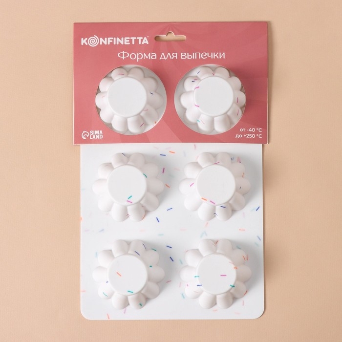 Форма для выпечки KONFINETTA «Сладости. Пудинг», силикон, 25,8×17,8×3 см, 6 ячеек (d=7 см), цвет белый Форма для выпечки KONFINETTA «Сладости. Пудинг», силикон, 25,8×17,8×3 см, 6 ячеек (d=7 см), цвет белый