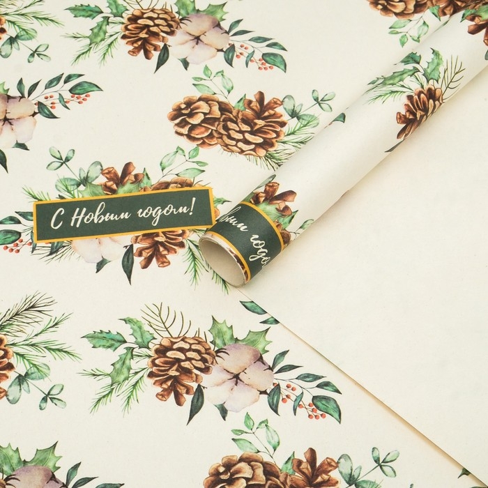 Новый год. Бумага упаковочная крафт Новый год. Бумага упаковочная крафт "Шишки",1 лист , 70 х 100 см