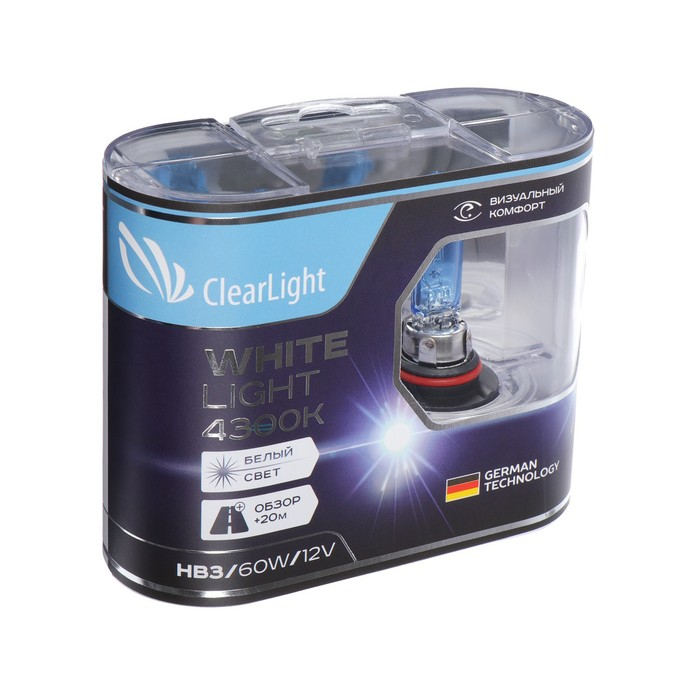 Лампа автомобильная Clearlight WhiteLight, HB3, 12 В, 60 Вт, набор 2 шт Лампа автомобильная Clearlight WhiteLight, HB3, 12 В, 60 Вт, набор 2 шт