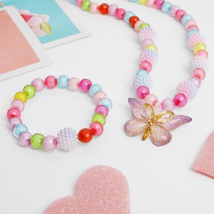 Набор детский «Выбражулька» 2 предмета: кулон, браслет, сахарная бабочка, цветной Набор детский «Выбражулька» 2 предмета: кулон, браслет, сахарная бабочка, цветной