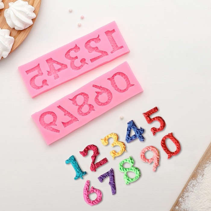 Молд «Цифры с узором», силикон, 16,6×10,5 см, цвет МИКС Молд «Цифры с узором», силикон, 16,6×10,5 см, цвет МИКС