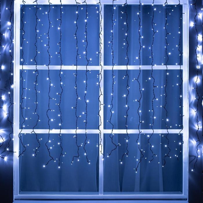 Гирлянда «Занавес» 2 × 1.5 м, IP44, УМС, тёмная нить, 360 LED, свечение белое, 220 В