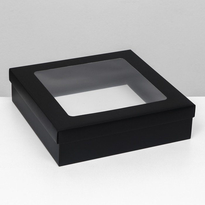 Коробка подарочная складная, упаковка, крышка-дно, чёрная, с окном 30 х 30 х 8 см Коробка подарочная складная, упаковка, крышка-дно, чёрная, с окном 30 х 30 х 8 см