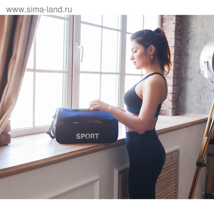 Сумка спортивная на молнии, наружный карман, регулируемый ремень, маленький размер, цвет синий/чёрный