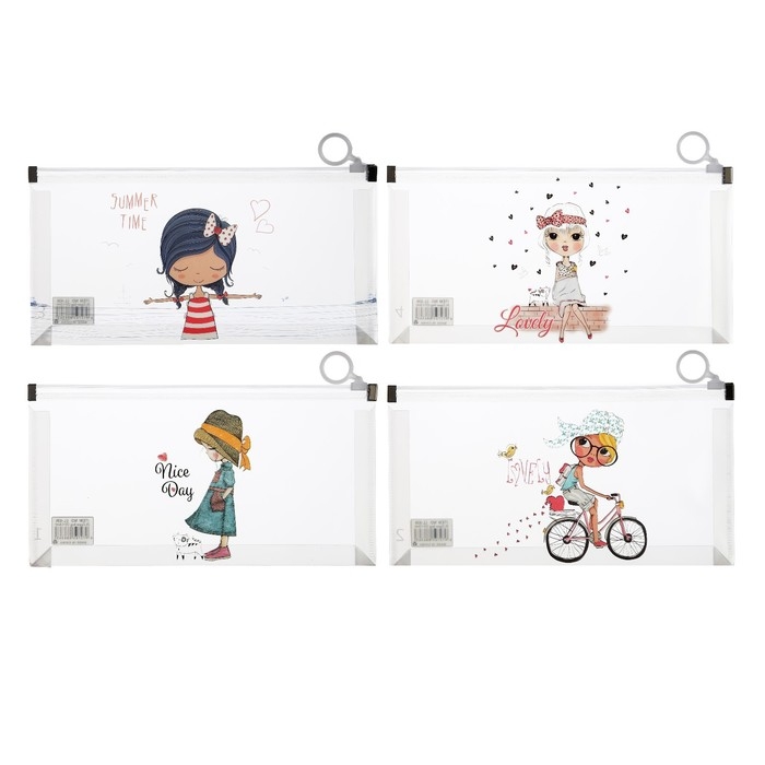 Папка-конверт на молнии формат А6, 180мкр, с рисунком Папка-конверт на молнии формат А6, 180мкр, с рисунком "Маленькая девочка", МИКС