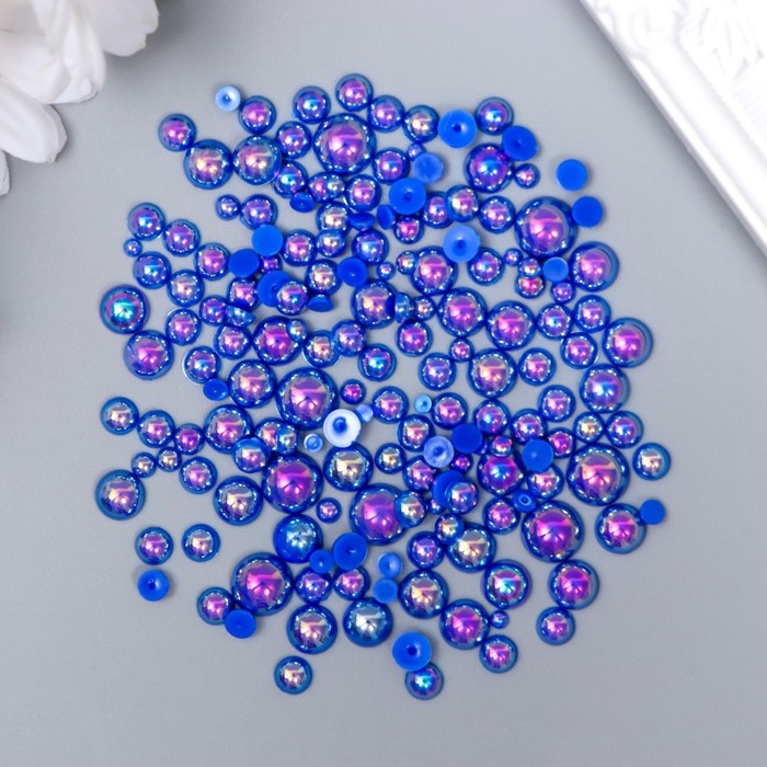 Декор для творчества пластик Декор для творчества пластик "Половинки бусин. Синий перламутр" d=3-10 мм, набор 10 гр