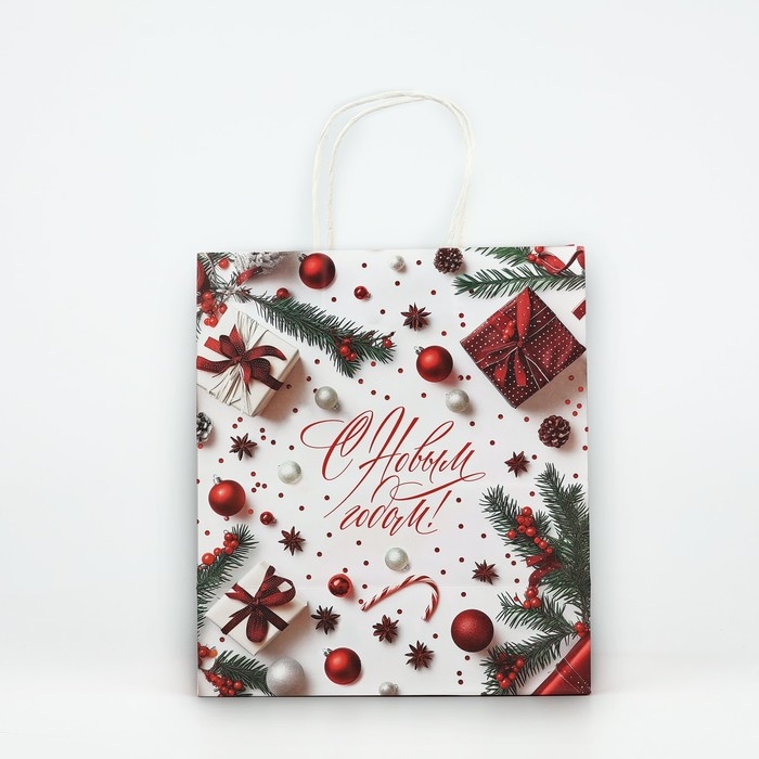 Пакет подарочный новогодний крафтовый «С Новым годом», 22 х 12 х 25 см , Новый год Пакет подарочный новогодний крафтовый «С Новым годом», 22 х 12 х 25 см , Новый год