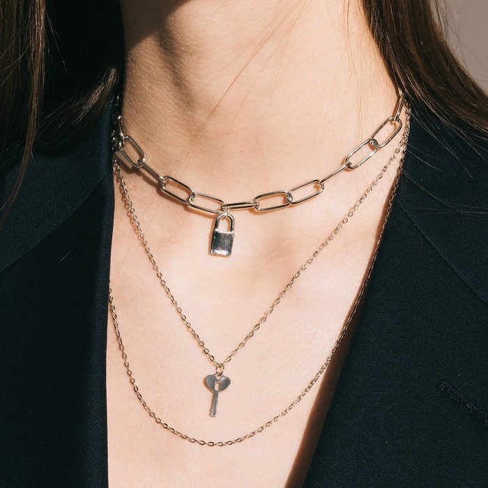 Кулон «Цепь» ключ с замком, цвет серебро, 56 см Кулон «Цепь» ключ с замком, цвет серебро, 56 см