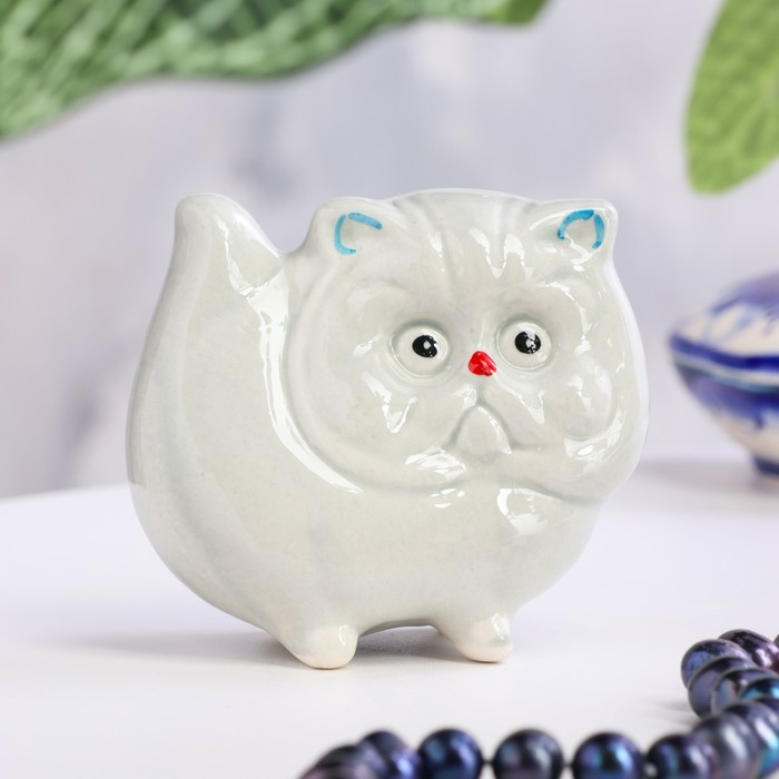 Сувенир Сувенир "Кот перс", 7,5х8см, гжель, цвет серый