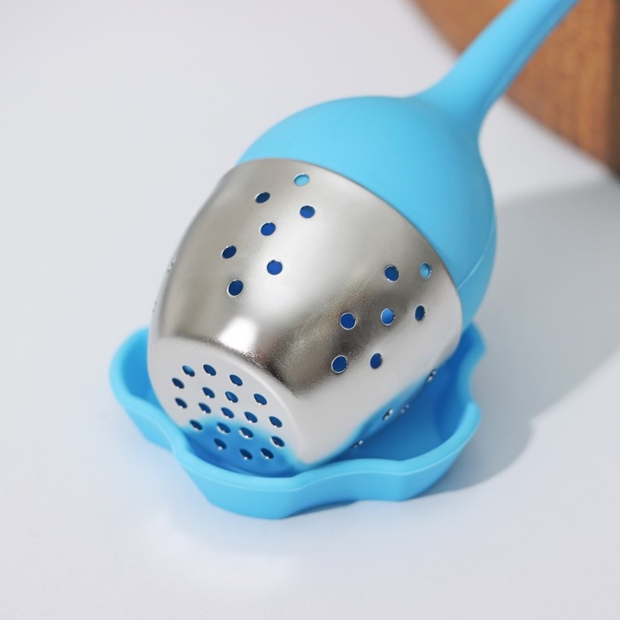 Ситечко для чая Доляна «Листок», нержавеющая сталь 304, цвет голубой Ситечко для чая Доляна «Листок», нержавеющая сталь 304, цвет голубой