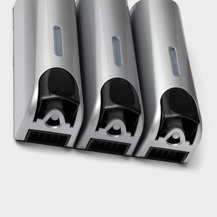 Диспенсер для мыла SAVANNA, механический, 3 отсека по 350 мл: шампунь, кондиционер, гель, серый Диспенсер для мыла SAVANNA, механический, 3 отсека по 350 мл: шампунь, кондиционер, гель, серый