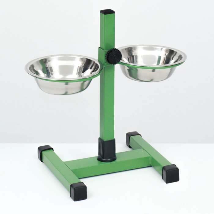 Подставка с мисками, 2 х 350 мл, высота 30 см, разборная, зелёная Подставка с мисками, 2 х 350 мл, высота 30 см, разборная, зелёная