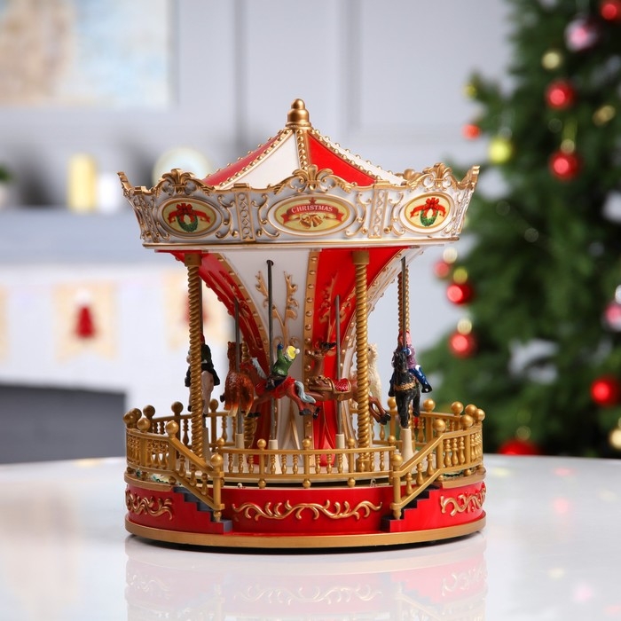 Светодиодная фигура «Красная карусель» 23 × 28 × 23 см, полистоун, USB, свечение мульти Светодиодная фигура «Красная карусель» 23 × 28 × 23 см, полистоун, USB, свечение мульти