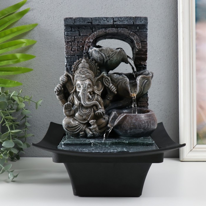 Фонтан настольный от сети, подсветка Фонтан настольный от сети, подсветка "Ганеша у каменного фонтана" серый 20,5х20,5х26 см