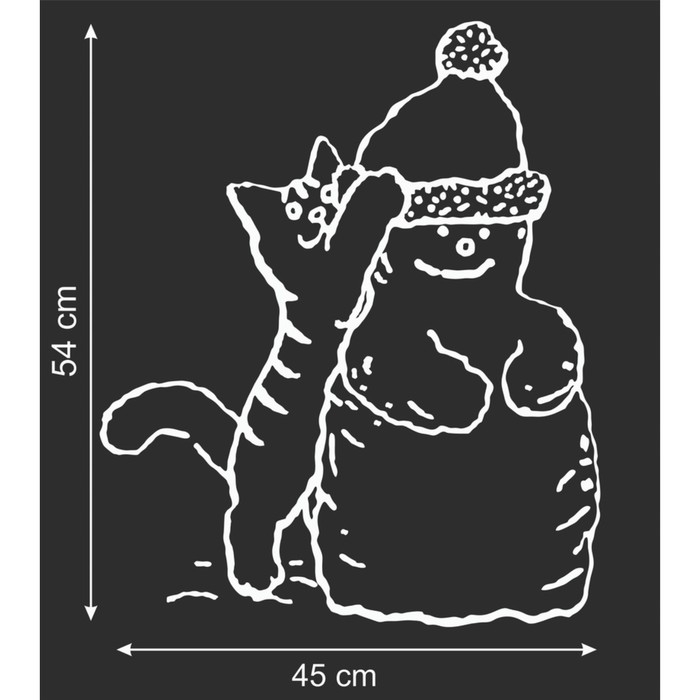Наклейка декоративная для окон "Кот и снеговик" 45х55 см