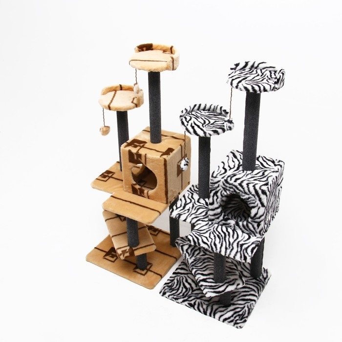 Комплекс для кошек с когтеточкой  Комплекс для кошек с когтеточкой "Лестница", 56 х 52 х 140 см, ковролин, микс цветов