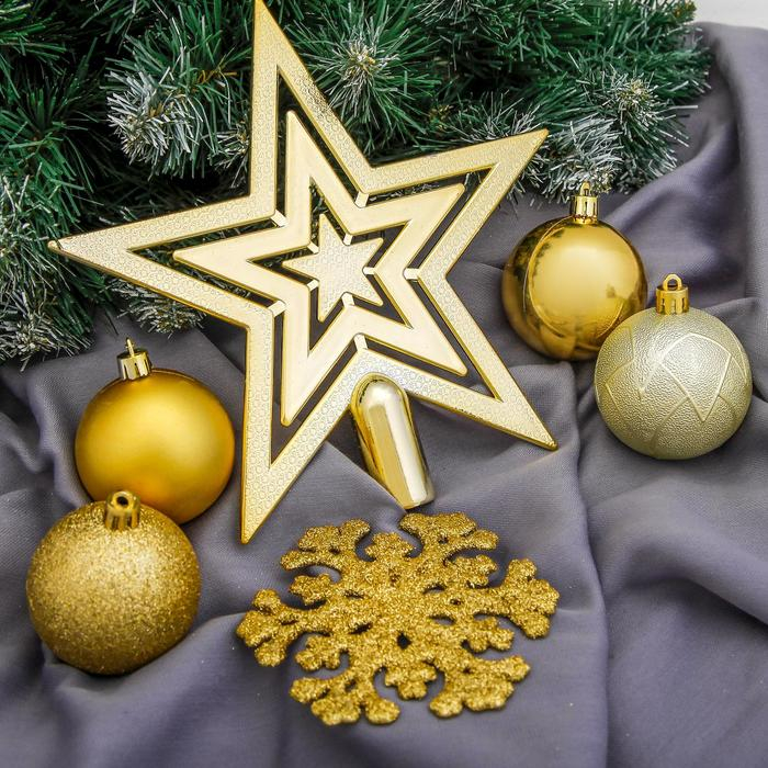 Набор украшений пластик с верхушкой 17 шт Набор украшений пластик с верхушкой 17 шт "Вспышка" золото