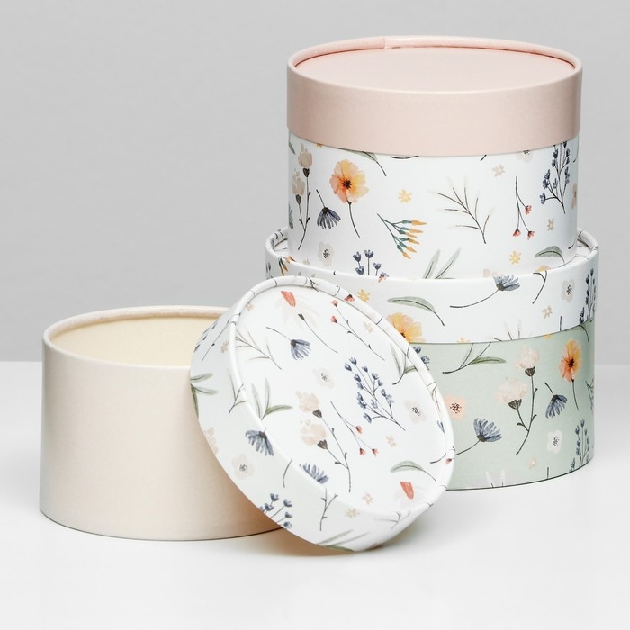 Набор шляпных коробок 3 в1  "Ассорти из цветов", завальцованная, 16 х 10,14 х 9, 13 х 8,5 см