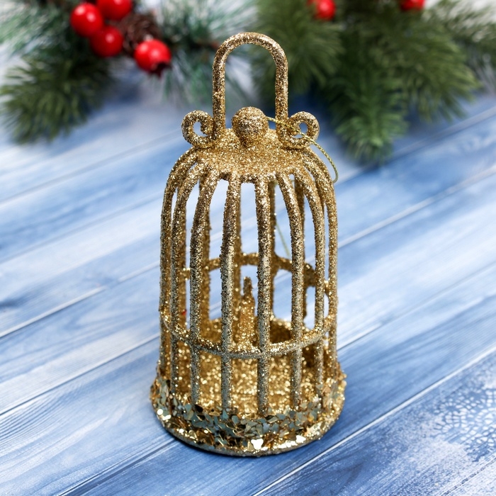 Украшение ёлочное Украшение ёлочное "Клетка блеск" 12,5х6,5 см, золото