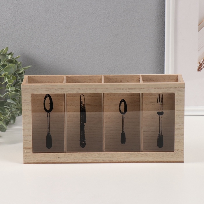 Подставка дерево с делениями Подставка дерево с делениями "Вилка, ложка, нож" 8х30х15 см