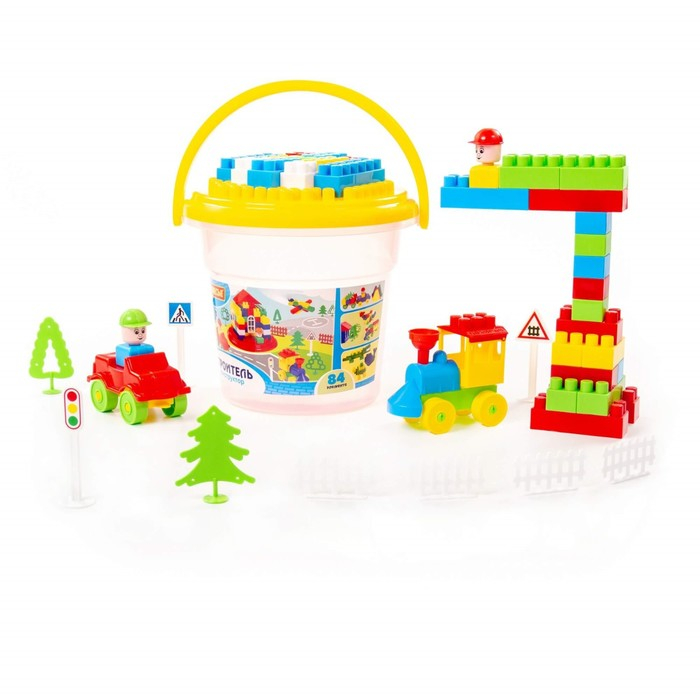 Конструктор «Строитель» 84 эл в ведре с крышкой Конструктор «Строитель» 84 эл в ведре с крышкой