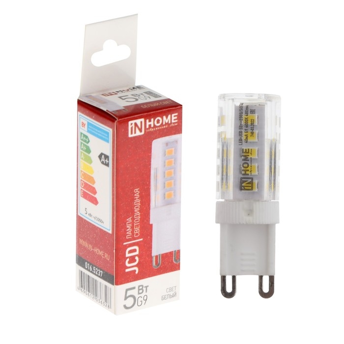 Лампа светодиодная IN HOME LED-JCD, 5 Вт, 230 В, G9, 4000 К, 480 Лм Лампа светодиодная IN HOME LED-JCD, 5 Вт, 230 В, G9, 4000 К, 480 Лм