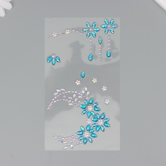 Наклейка пластик стразы Наклейка пластик стразы "Цветочные узоры и слезы-стразы" МИКС 10х19 см