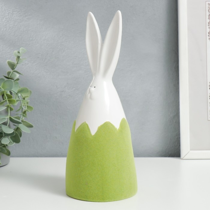 Сувенир керамика Сувенир керамика "Зайчик в скорлупе" зелёный флок 22,2х8,7х8,7 см