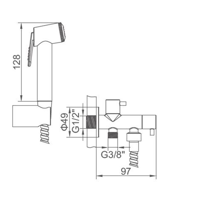 Смеситель для биде Accoona A3290-7, с гигиеническим душем, настенный, хром Смеситель для биде Accoona A3290-7, с гигиеническим душем, настенный, хром