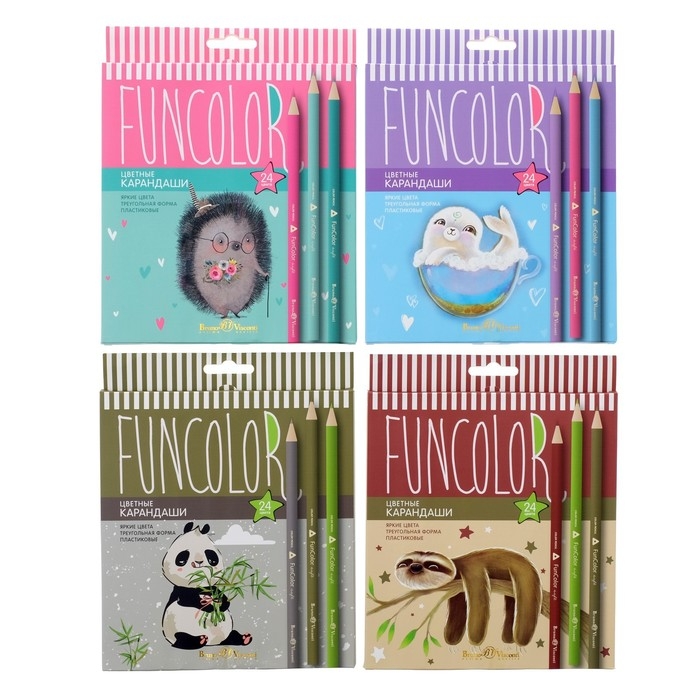 Карандаши 24 цвета BrunoVisconti FunColor, пластиковые, МИКС Карандаши 24 цвета BrunoVisconti FunColor, пластиковые, МИКС