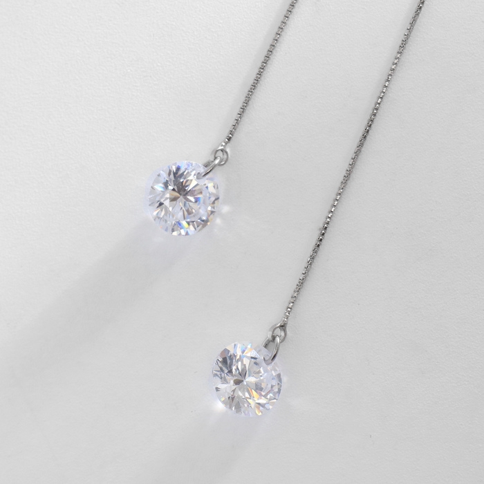 Серьги со стразами XUPING протяжки, утончённость, цвет белый в серебре Серьги со стразами XUPING протяжки, утончённость, цвет белый в серебре