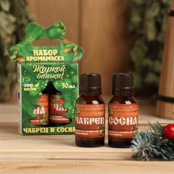 Набор эфирных масел 2 шт по 30 мл, чебрец и сосна   Набор эфирных масел 2 шт по 30 мл, чебрец и сосна  "Жаркой баньки"