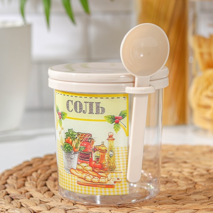 Ёмкость для соли с ложкой &laquo;Ассорти. Соль&raquo;, 700 мл, пластик, цвет МИКС