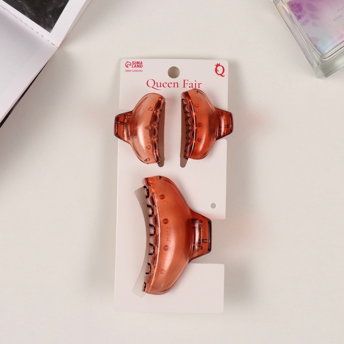 Краб для волос Краб для волос "Флориана" (набор 3 шт) дуга, 6,5 и 4 см, коричневый