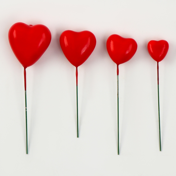 Набор топперов «Сердечки», 12 см, цвет красный Набор топперов «Сердечки», 12 см, цвет красный
