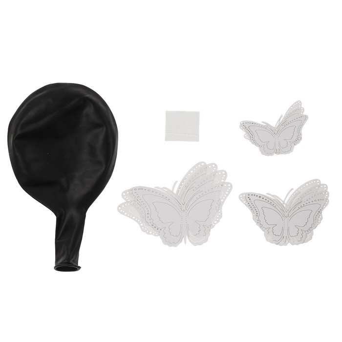 Шар латексный 18" &laquo;Белые бабочки&raquo;, чёрный, с наклейками
