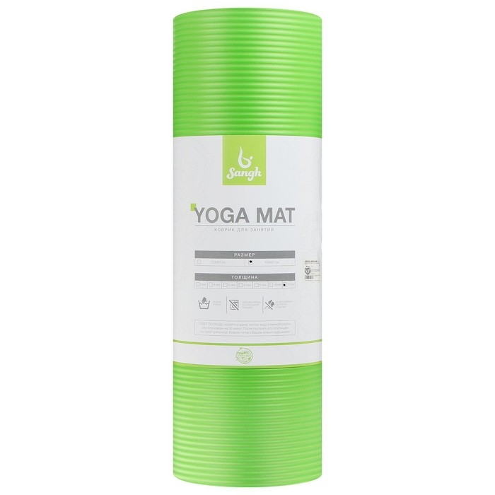 Коврик для йоги Sangh, 183×61×1,5 см, цвет зелёный Коврик для йоги Sangh, 183×61×1,5 см, цвет зелёный