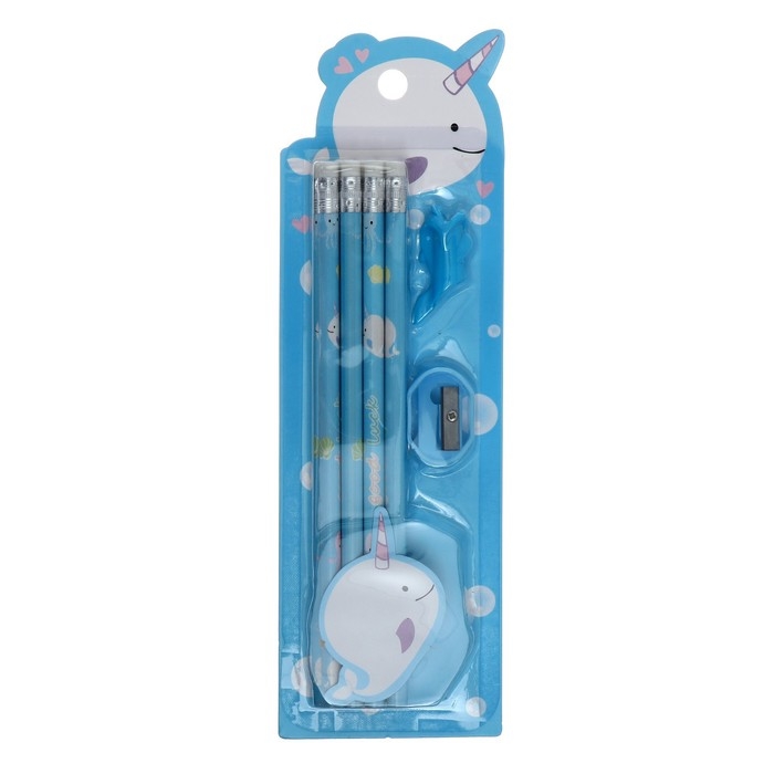 Набор канцелярский, 8 чернографитных карандашей, точилка, насадка для исправления техники письма, МИКС Набор канцелярский, 8 чернографитных карандашей, точилка, насадка для исправления техники письма, МИКС