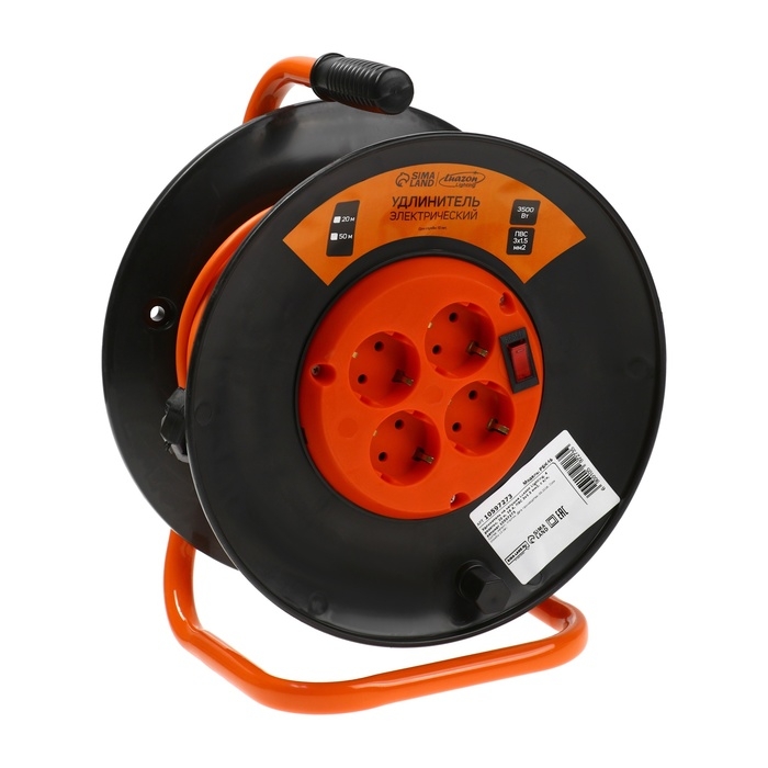 Удлинитель на катушке Luazon Lighting ЕСО, 4 розетки, 20 м, 16 А, ПВС 3х1.5 мм2, с з/к, IP 20, термовыключатель Удлинитель на катушке Luazon Lighting ЕСО, 4 розетки, 20 м, 16 А, ПВС 3х1.5 мм2, с з/к, IP 20, термовыключатель