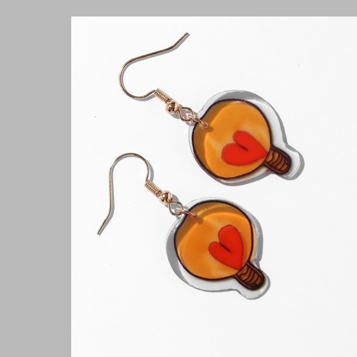 Серьги пластик «Лампочки» с сердцем, цвет коричнево-красный Серьги пластик «Лампочки» с сердцем, цвет коричнево-красный