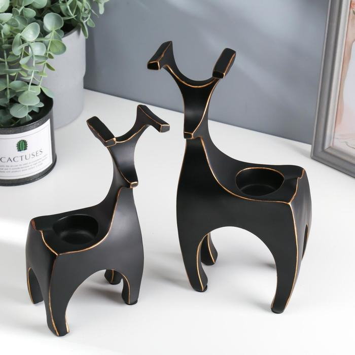 Подсвечник полистоун Подсвечник полистоун "Олешки" набор 2 шт 20х11х7, 26х12х8 см